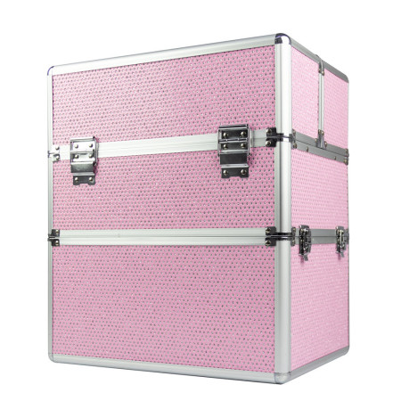Dvojdielny kozmetický kufrík - ružový zdobený kamienkami